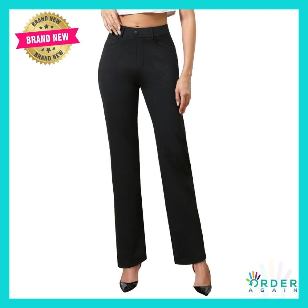 High Waisted Straight Leg Dress Pants Pull On Office Work Slacks Elegant Minimal